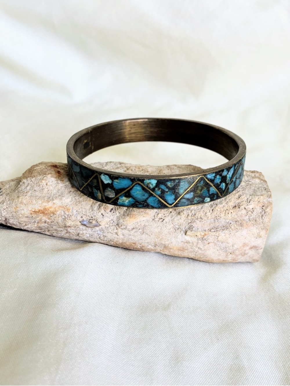 Turquoise Inlay Brass Bangle Bracelet